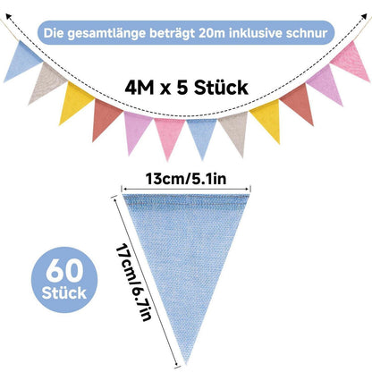 Pastellfarbene Wimpelkette 20m – Wetterfeste Girlande für Draußen