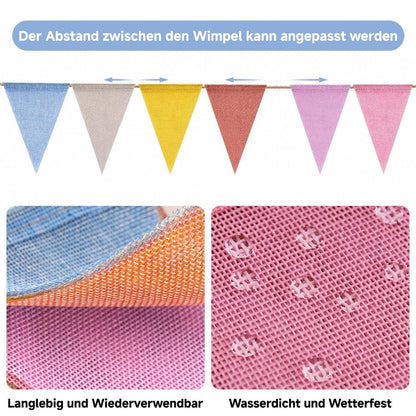 Pastellfarbene Wimpelkette 20m – Wetterfeste Girlande für Draußen