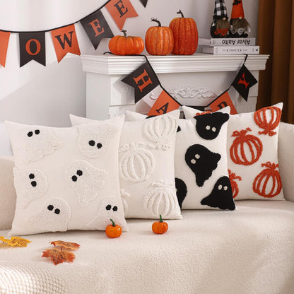2er Set Kissenbezug Kürbis Herbst 45x45cm Erntedankfest Weiß