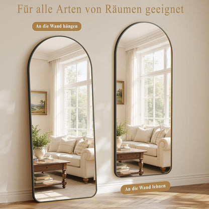 Großer Ganzkörperspiegel mit Aluminiumrahmen – Stehend, Hängend, Lehnend