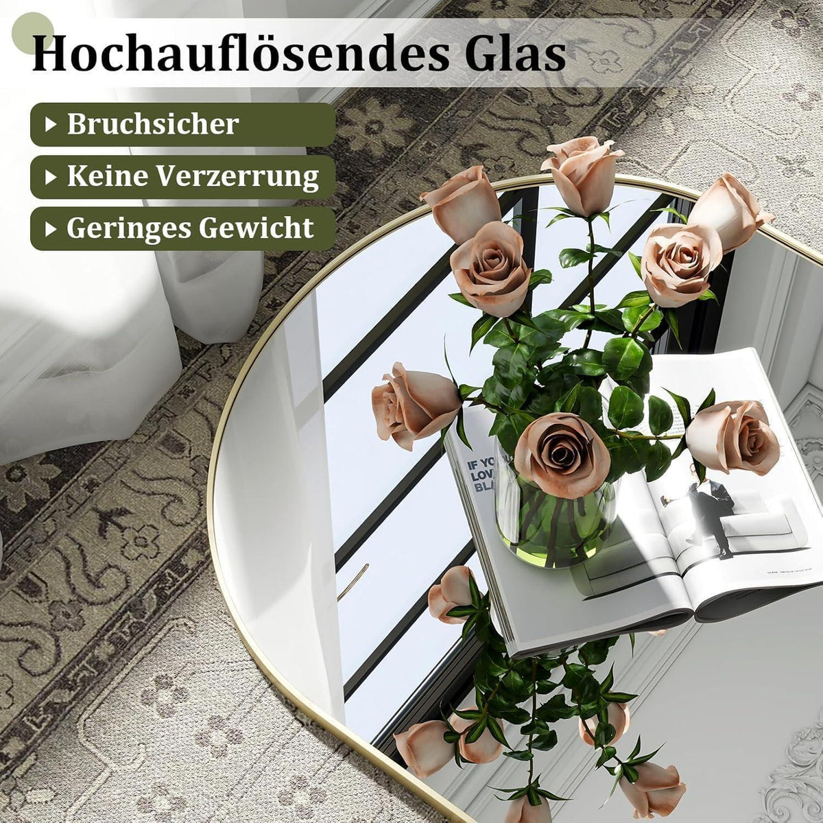 Großer Bogen-Standspiegel 192x115 cm – Gold, Stehend/Hängend