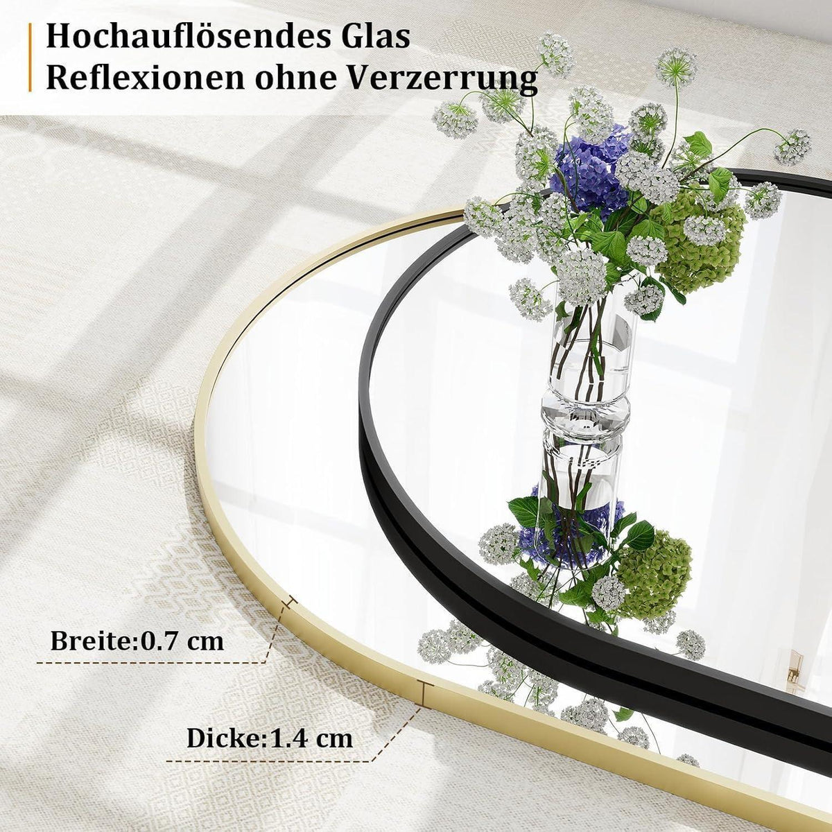 Gewölbter Ganzkörperspiegel mit Aluminiumrahmen – Stehend, Hängend, Lehnend