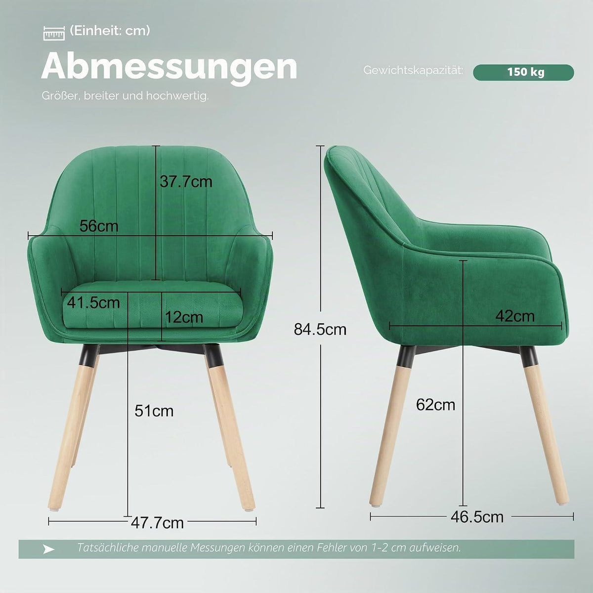 Esszimmerstühle Set 4 Grün, 360° Drehbar & Gepolstert