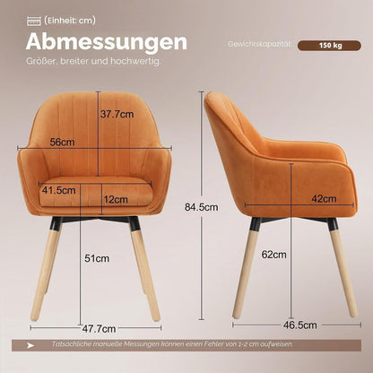 Drehbarer Esszimmerstuhl mit Samtbezug & hoher Armlehne (4er Set)