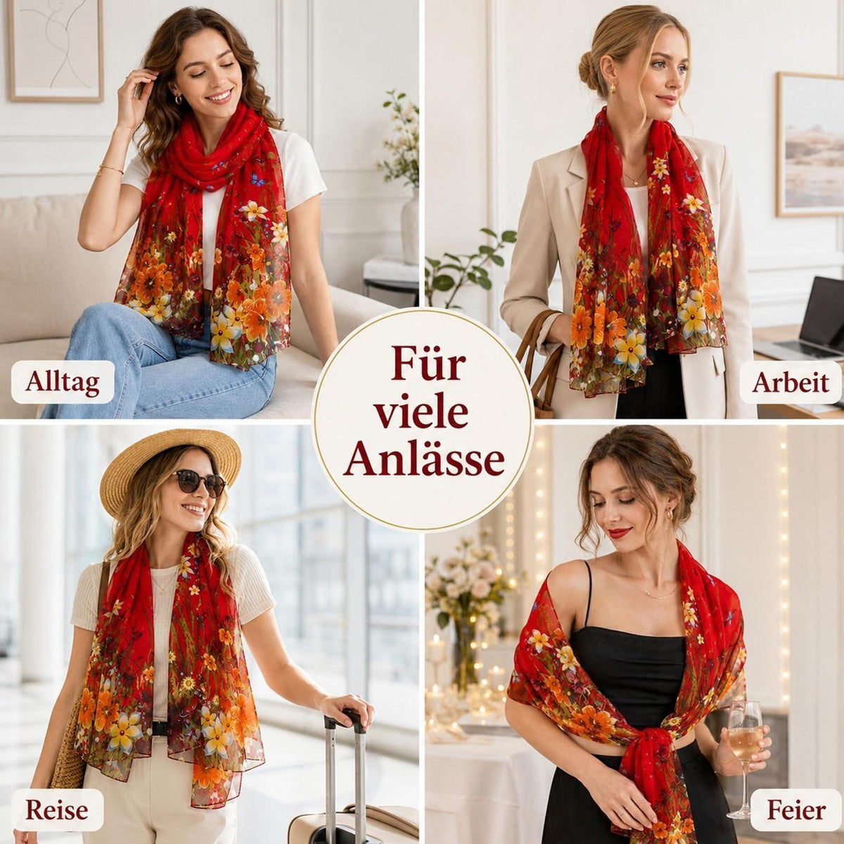 Chiffon Schal Damen Bunt Elegant 160x50cm