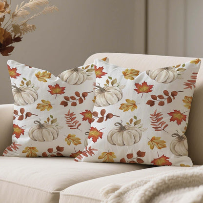 Herbst Kissenbezug 40x40 - 2er Set Kürbis & Blätter Orange