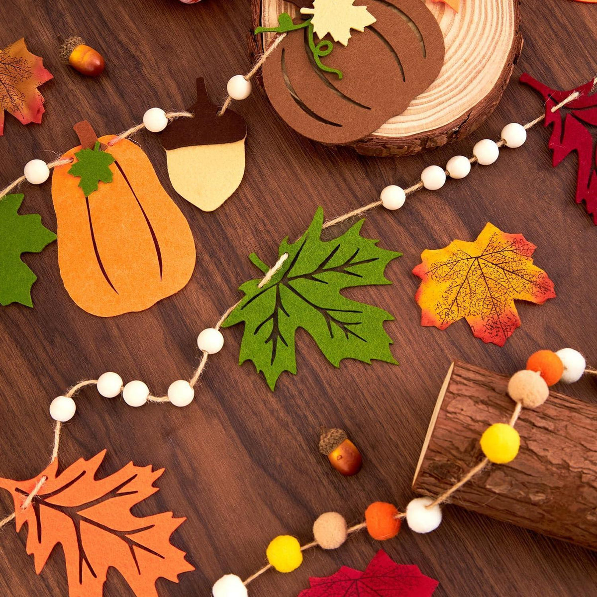 Herbstgirlande 3er Set – Filz & Holzdeko für Party & Thanksgiving