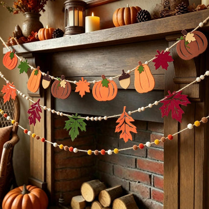 Herbstgirlande 3er Set – Filz & Holzdeko für Party & Thanksgiving