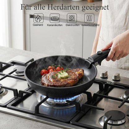 16-teiliges Pfannenset Antihaft, Abnehmbare Griffe & Platzsparend