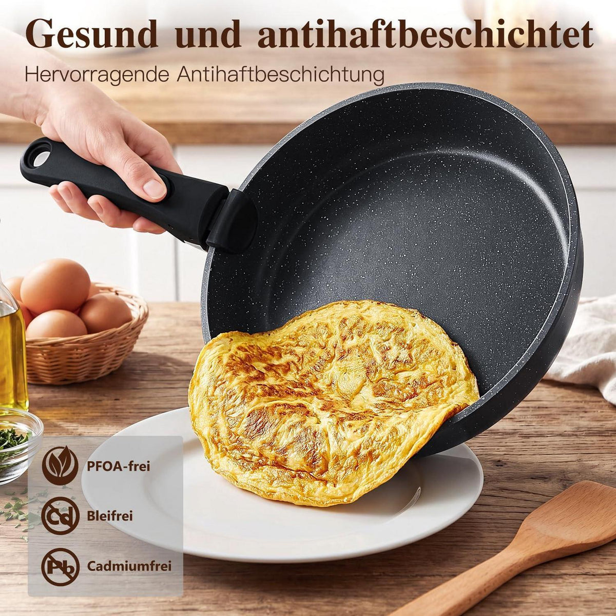 11-teiliges Pfannenset Antihaft, Abnehmbare Griffe & Platzsparend