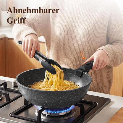 11-teiliges Pfannenset Antihaft, Abnehmbare Griffe & Platzsparend