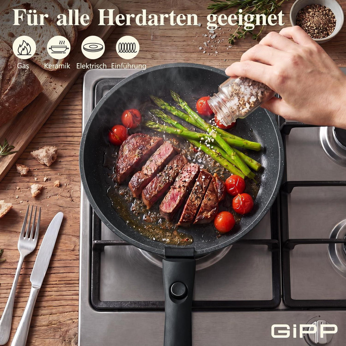 19-teiliges Pfannenset Antihaft, Abnehmbare Griffe & Platzsparend