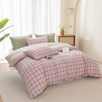 Karierte Bettwäsche-Set 135x200 Rosa | 4-teilig, Landhausstil