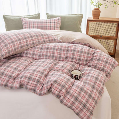 Karierte Bettwäsche-Set 135x200 Rosa | 4-teilig, Landhausstil