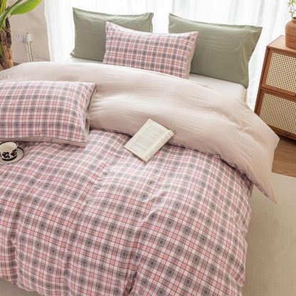 Karierte Bettwäsche-Set 135x200 Rosa | 4-teilig, Landhausstil