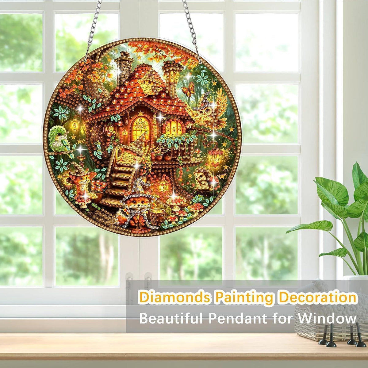 Diamant Painting Anhänger Fuchs & Eule - Fensterdeko DIY Set
