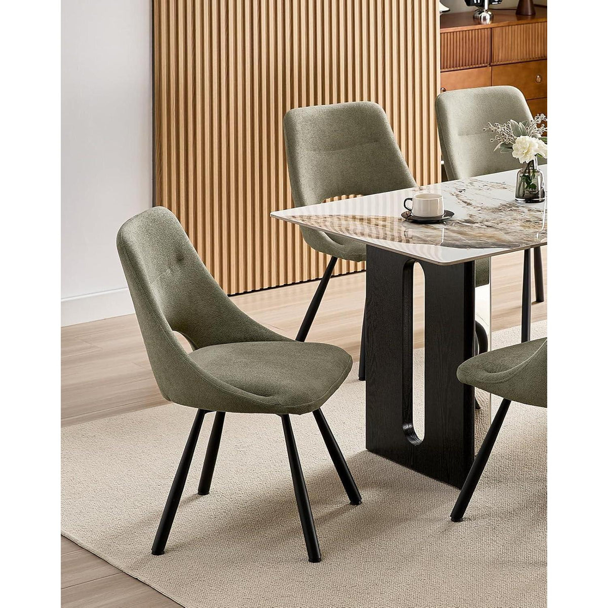 Drehbarer Esszimmerstuhl Set 6 – Kaschmir-Stoff, Braun-Grau
