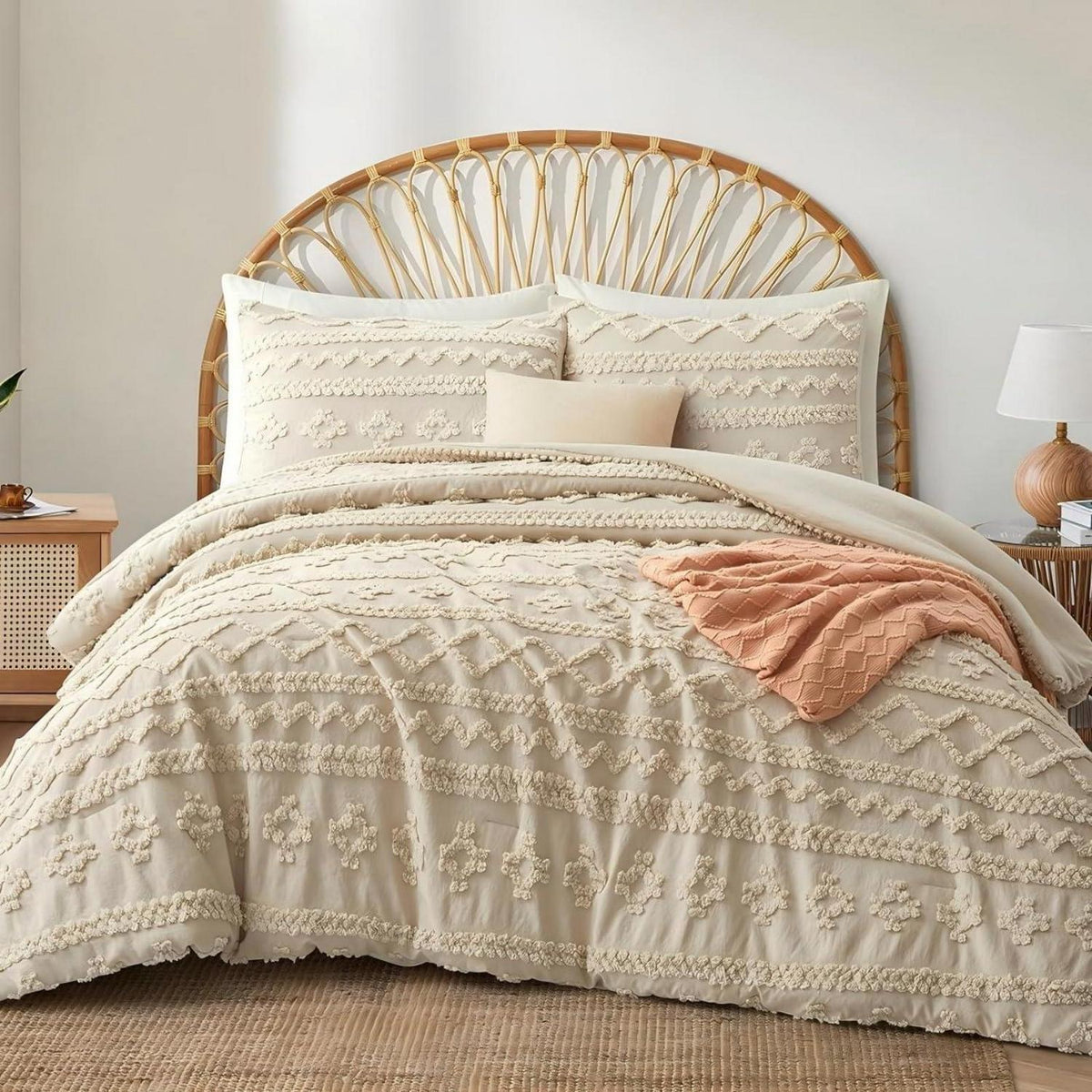 Bettwäsche-Set Boho Beige 220x240cm mit Tufting-Stickerei