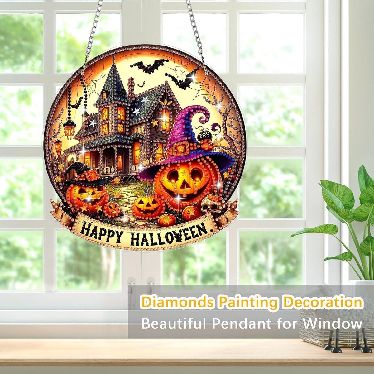 Diamant Painting Halloween Kürbis Anhänger - Fensterdeko DIY Set