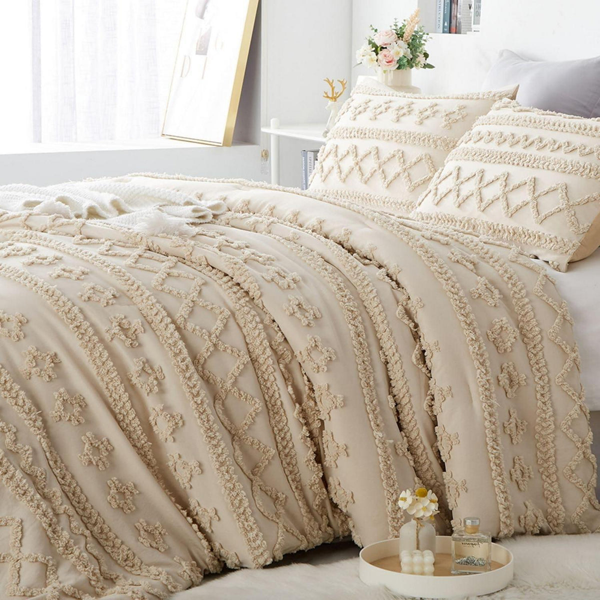 Bettwäsche-Set Boho Beige 200x200cm Getuftet Baumwolle