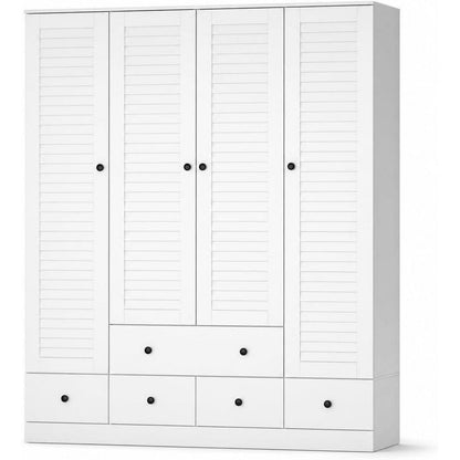 Weißer Kleiderschrank 150x50x180cm | 4 Türen, 5 Schubladen