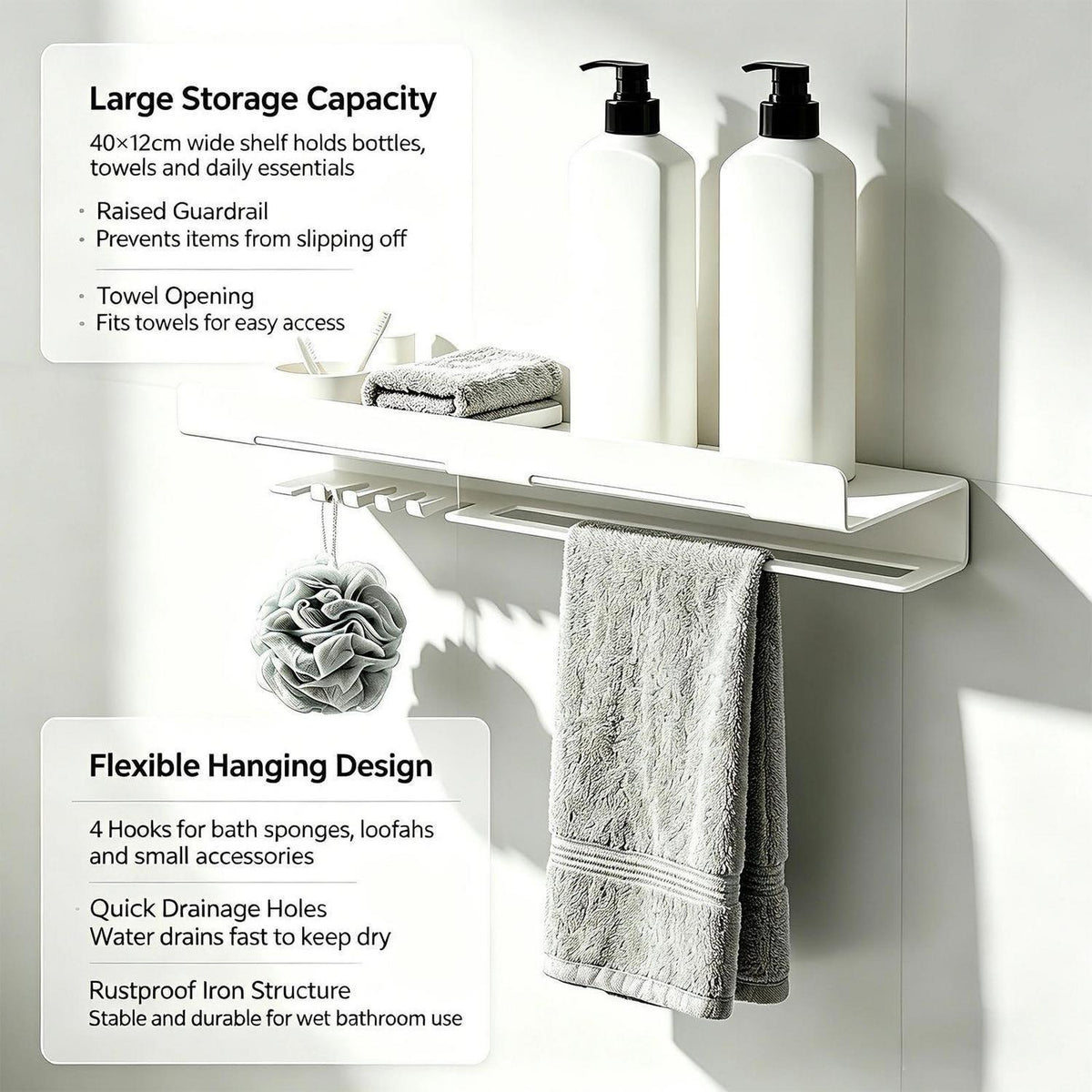 Duschablage Wandregal 40 cm Weiß – Praktisch & Modern
