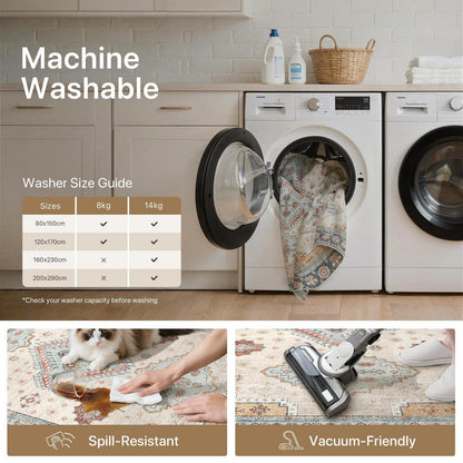 Vintage Teppich Wohnzimmer 200x290 cm – Retro Creme Kurzflor