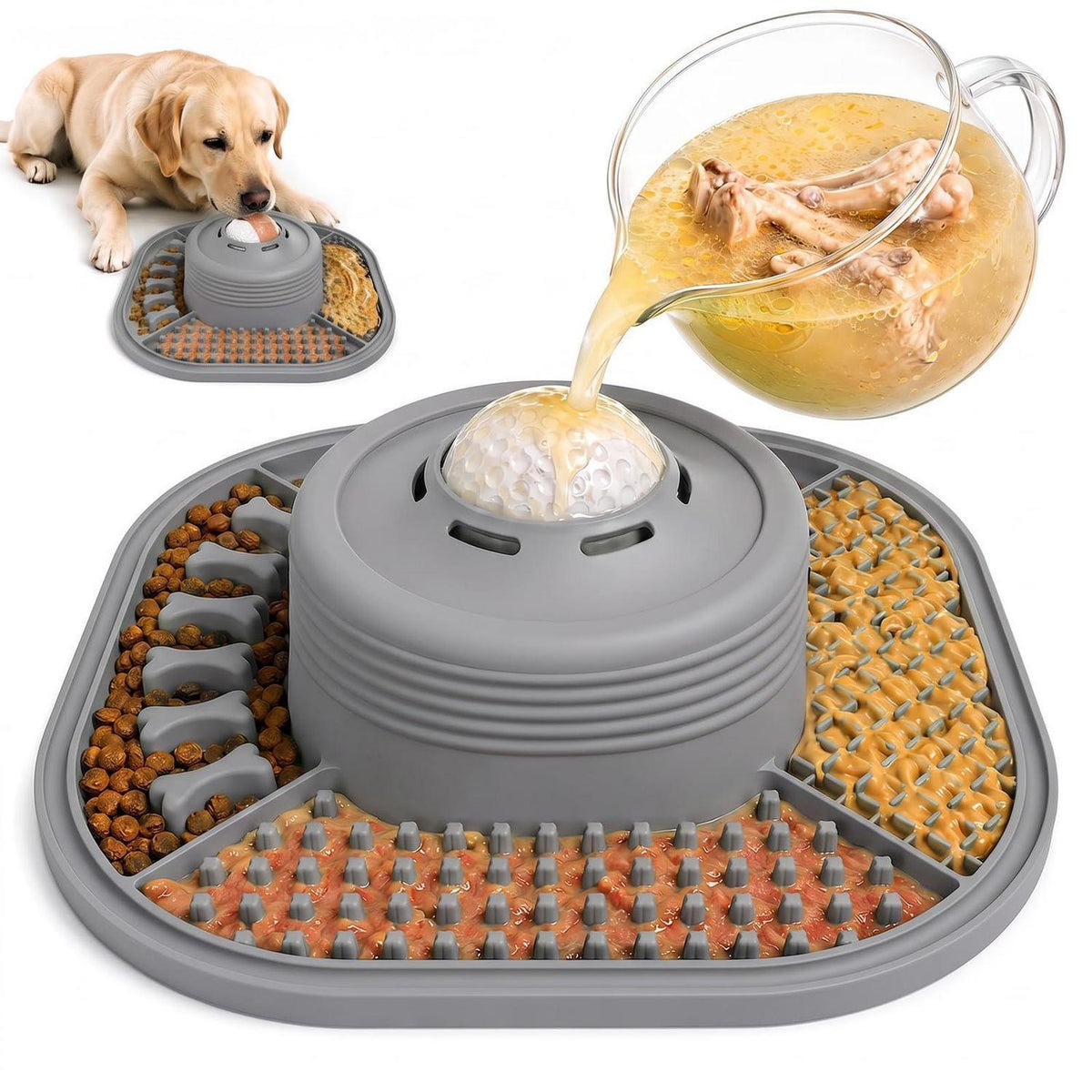 Slow-Feeder Leckmatte für Hunde – Grau, Faltbar & Beschäftigung