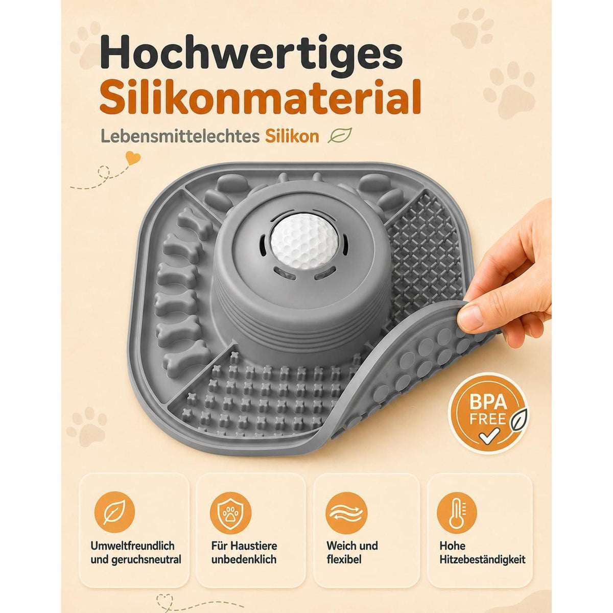 Slow-Feeder Leckmatte für Hunde – Grau, Faltbar & Beschäftigung