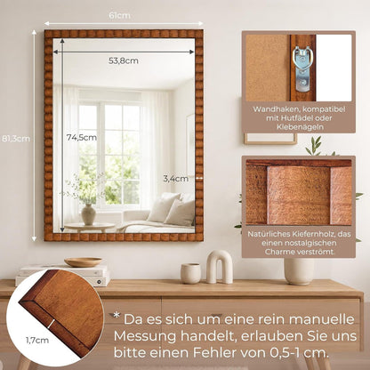 Rustikaler Wandspiegel Holzrahmen 61x81cm Braun