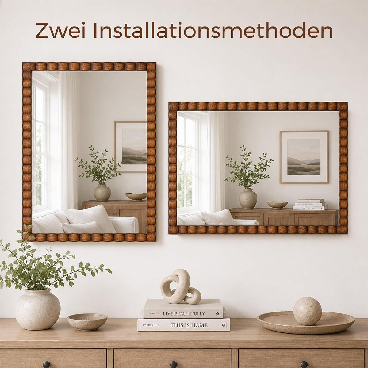 Rustikaler Wandspiegel Holzrahmen 61x81cm Braun