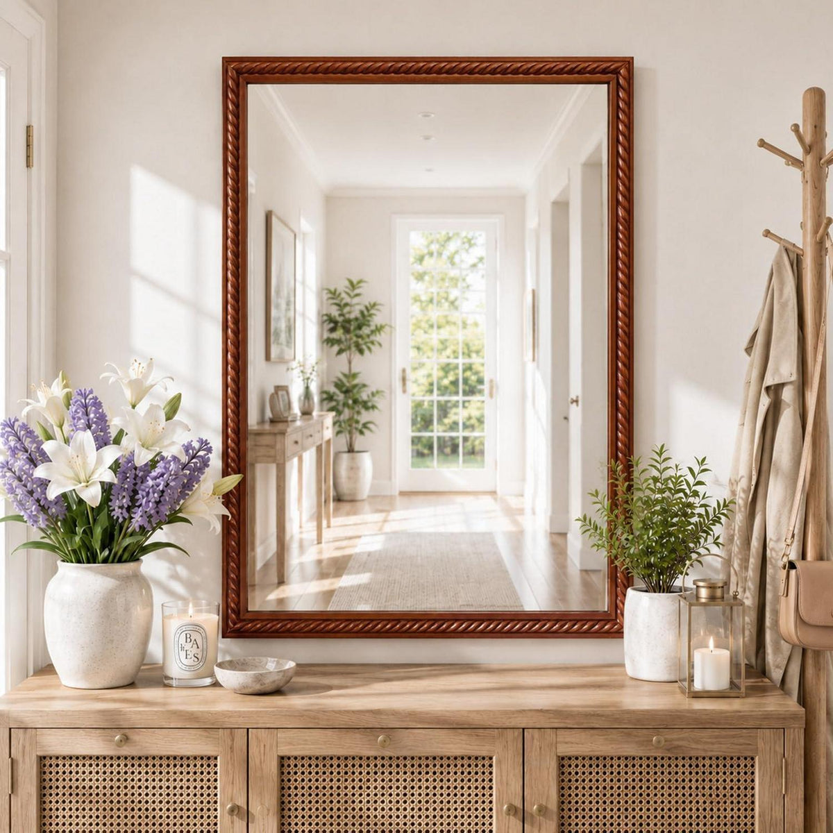 Rustikaler Wandspiegel Holzrahmen 61x81cm – Braun