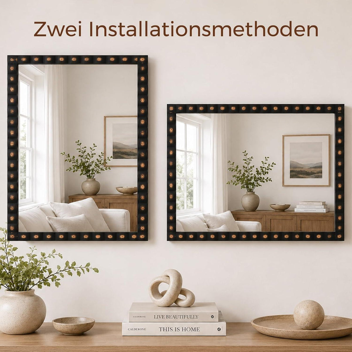 Rustikaler Wandspiegel Holzrahmen 61x81cm Rechteckig