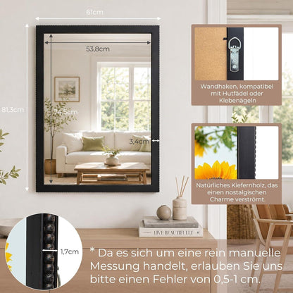 Rustikaler Wandspiegel Holzrahmen 61x81cm – Schlafzimmer Deko