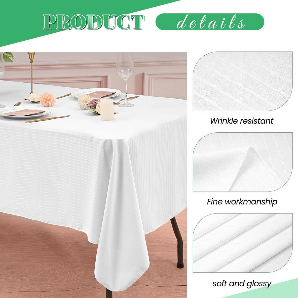 10x Weiße Streifen Tischdecken Rechteckig 153x260 cm – Waschbar & Wiederverwendbar