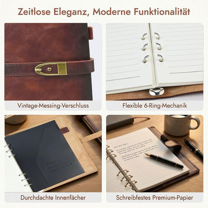 A5 Leder Notizbuch mit Stift – Nachfüllbar & Vintage