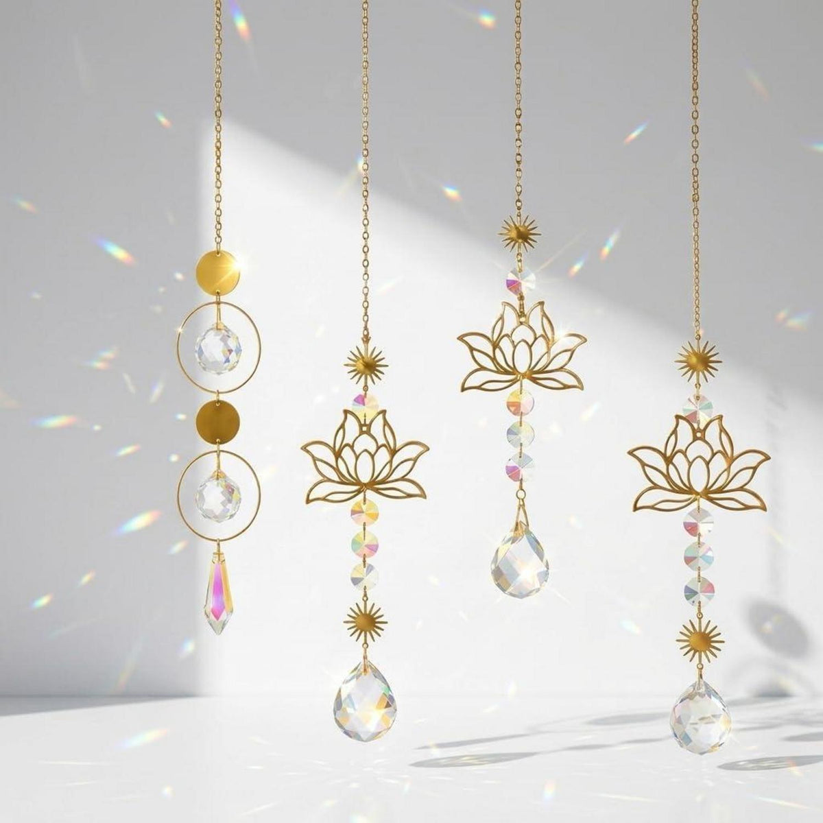 4x Lotusblume Suncatcher Kristall | Fensterdeko Lichtfänger Regenbogen