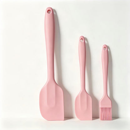 3-teiliges Silikonschaber-Set Rosa – Backpinsel & Spatel