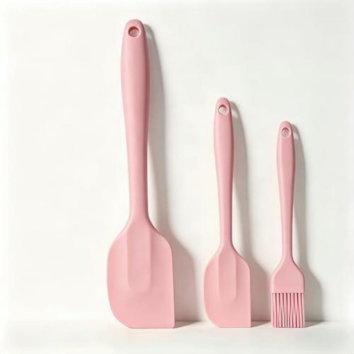 3-teiliges Silikonschaber-Set Rosa – Backpinsel & Spatel
