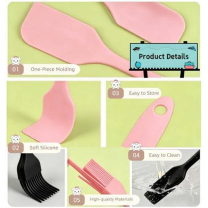 3-teiliges Silikonschaber-Set Rosa – Backpinsel & Spatel