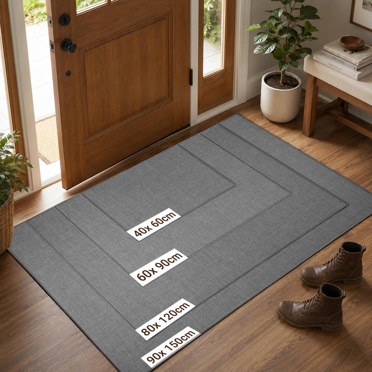 Rutschfeste Fußmatte Grau 90x150 cm – Saugfähig & Waschbar
