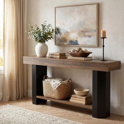 160cm Konsolentisch mit Regal – Rustikal Braun & Schwarz