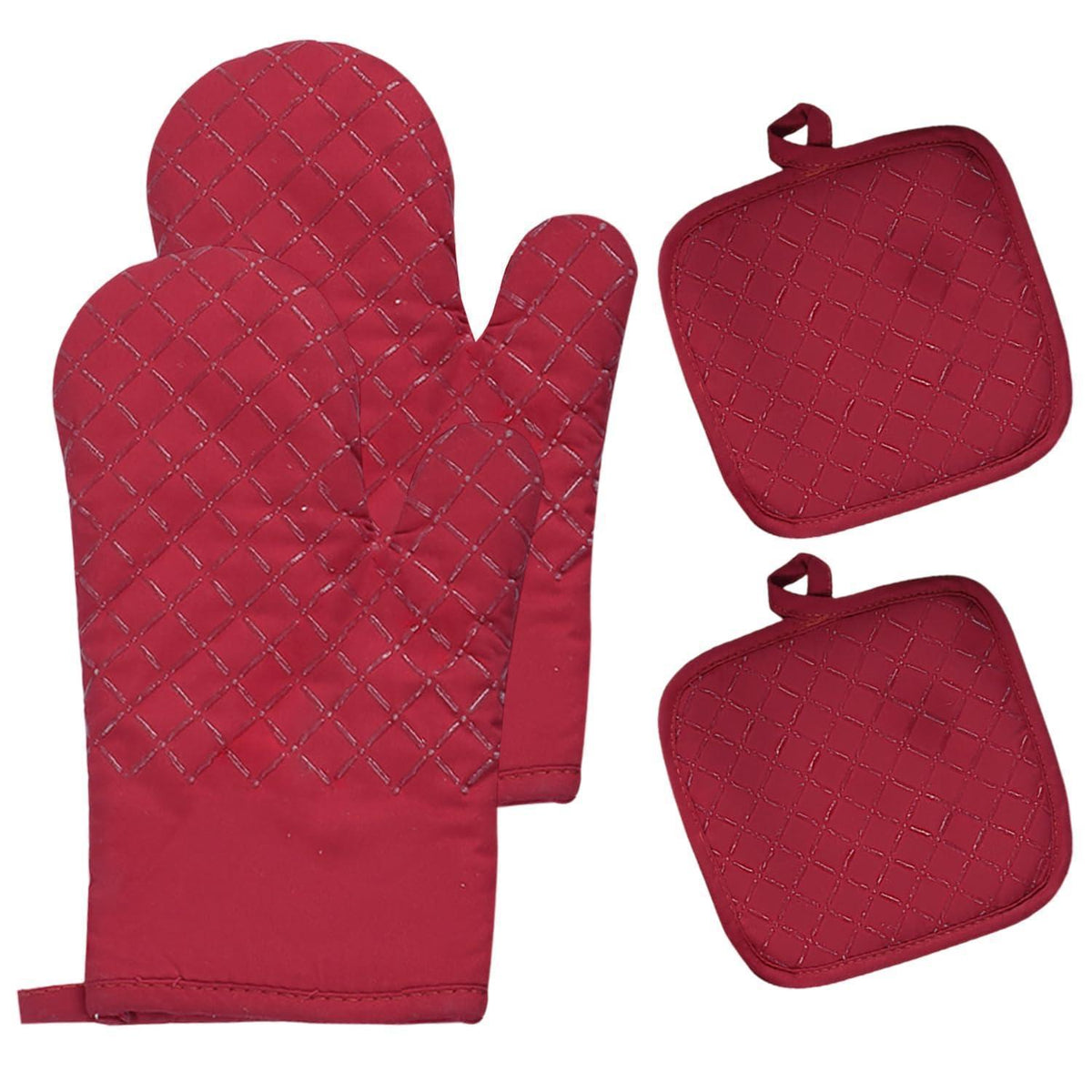 Ofenhandschuhe Set: 2 Hitzebeständige Silikon Topflappen Rot