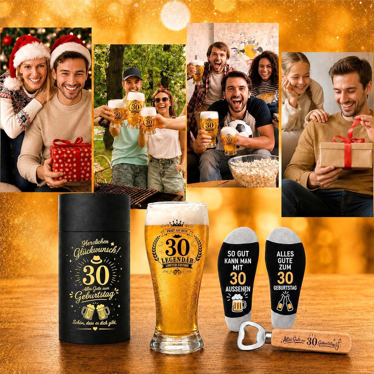 30. Geburtstag Geschenk für Männer mit Bierglas & Zubehör