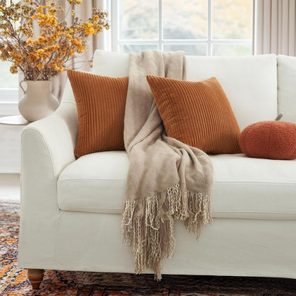 Herbst Kissenbezüge 80x80 Karamell Orange 2er-Set Cord