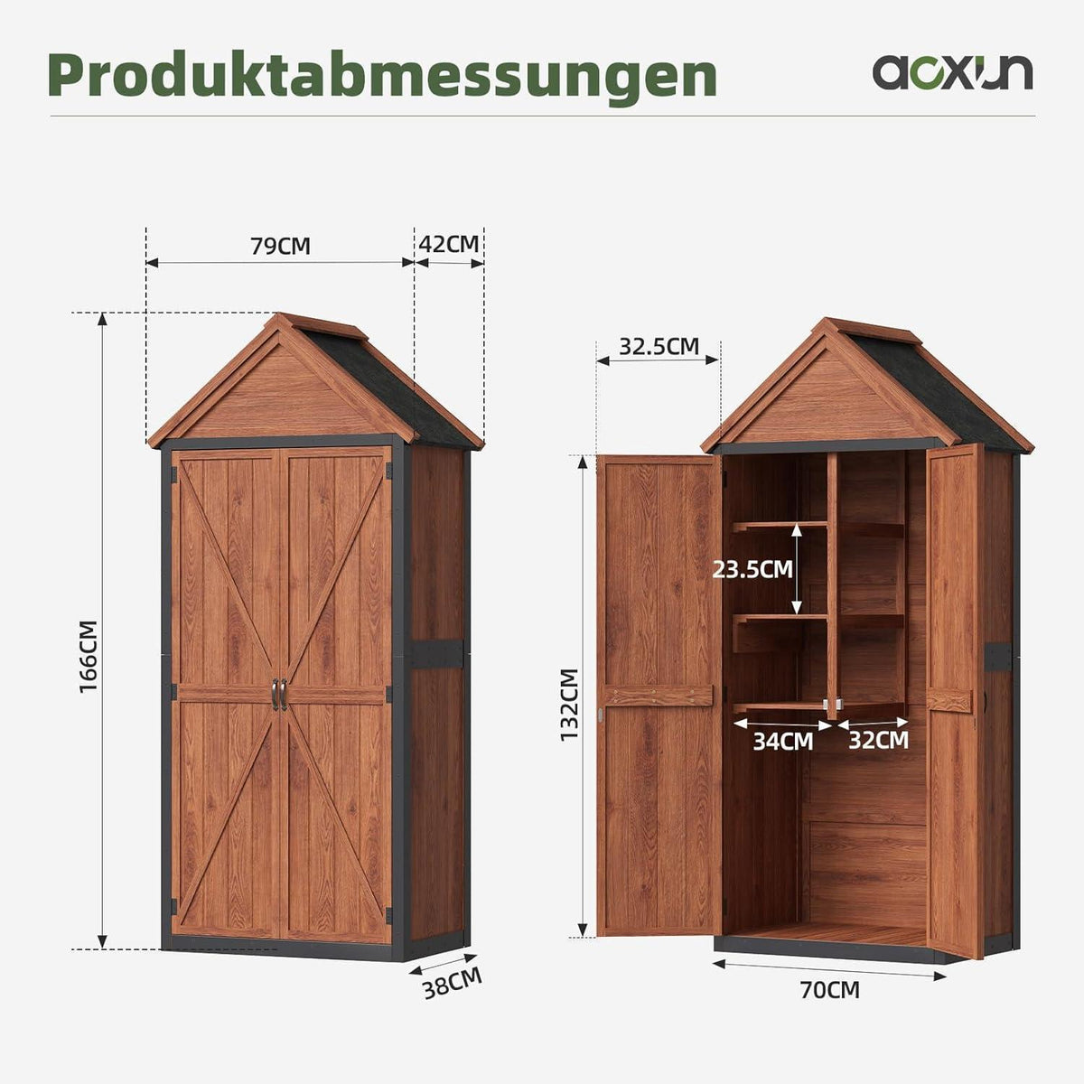Gartenhaus Holz mit 3 Böden & Asphaltdach – Wetterfester Gartenschrank