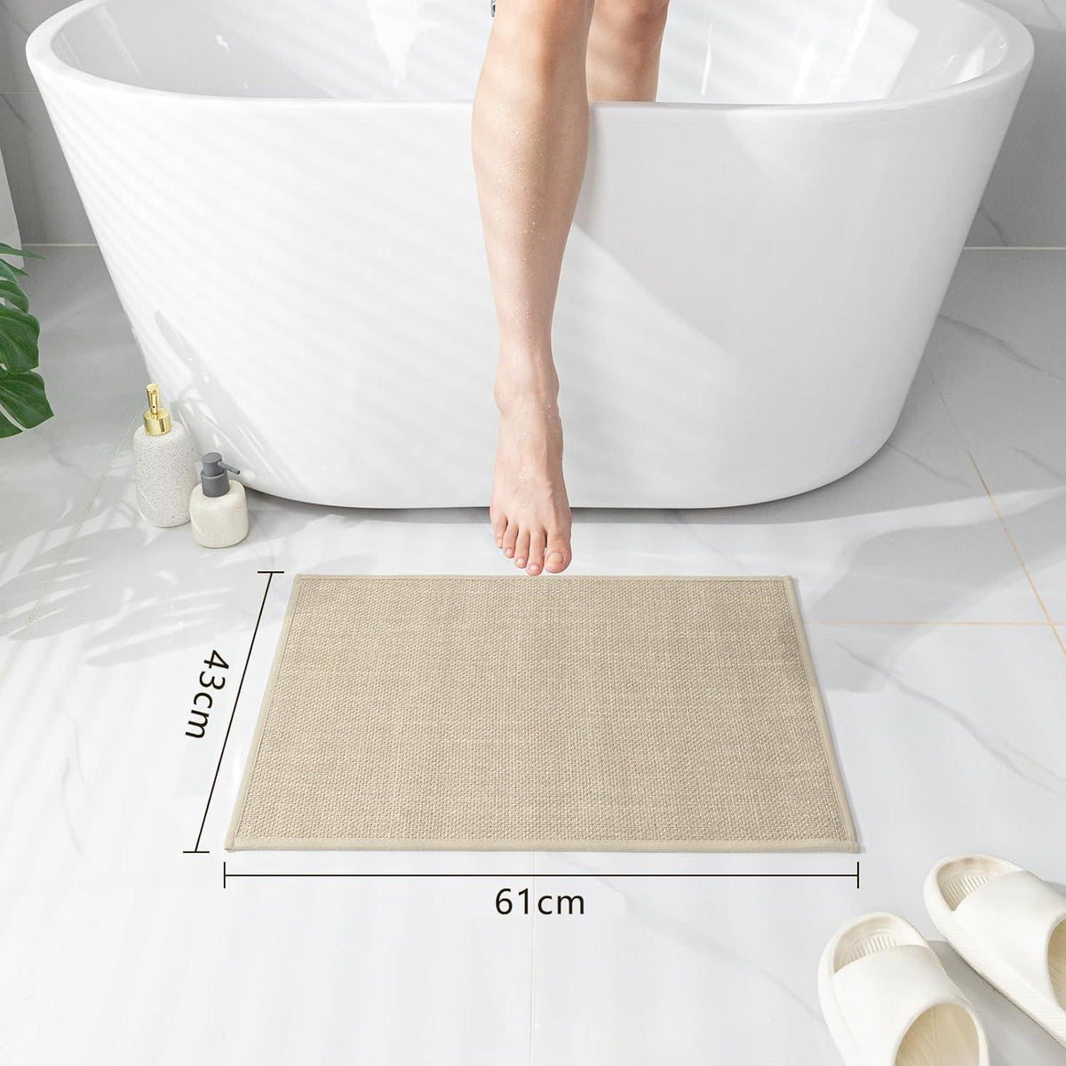 Rutschfester Badezimmerteppich 43x61 cm – Beige (2er-Pack)