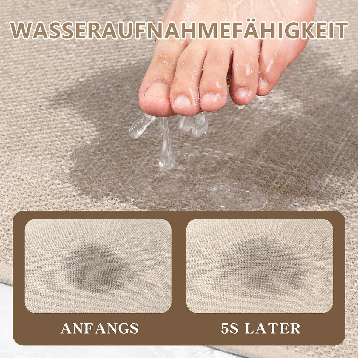 Rutschfester Badezimmerteppich 43x61 cm – Beige (2er-Pack)
