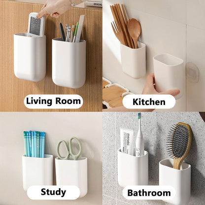 2x Zahnbürstenhalter Wand ohne Bohren | Bad Organizer Weiß