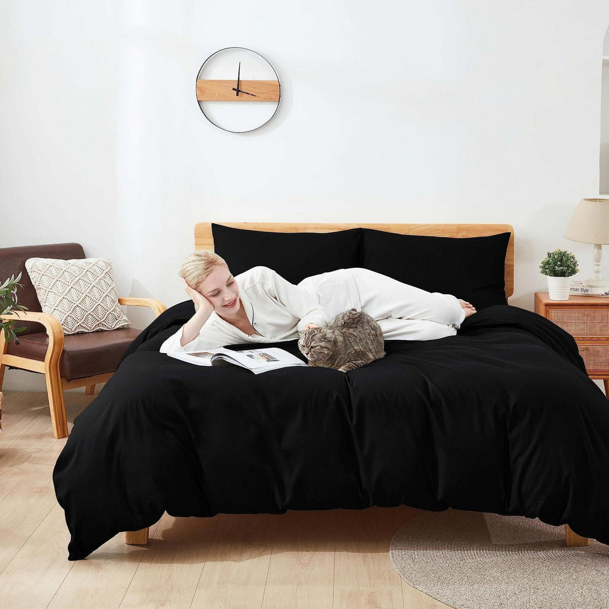 Baumwoll Bettwäsche Set Schwarz 135x200 cm - 2tlg.